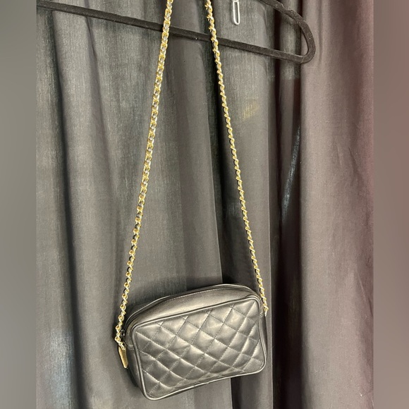 Black leather-like quilted over the shoulder purse with Gold Trim - Picture 2 of 4